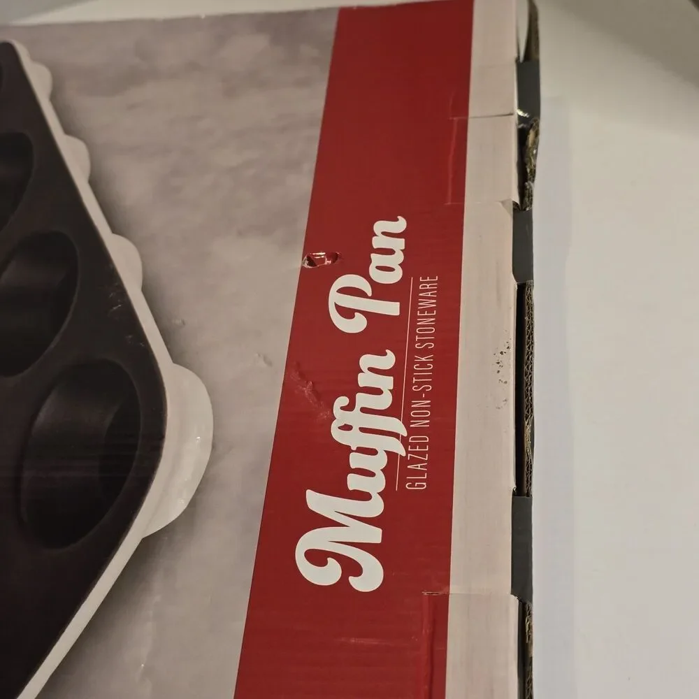 Parini Cookware 12-Cup Stoneware Muffin Pan Glazed Nonstick Pan New Open Box